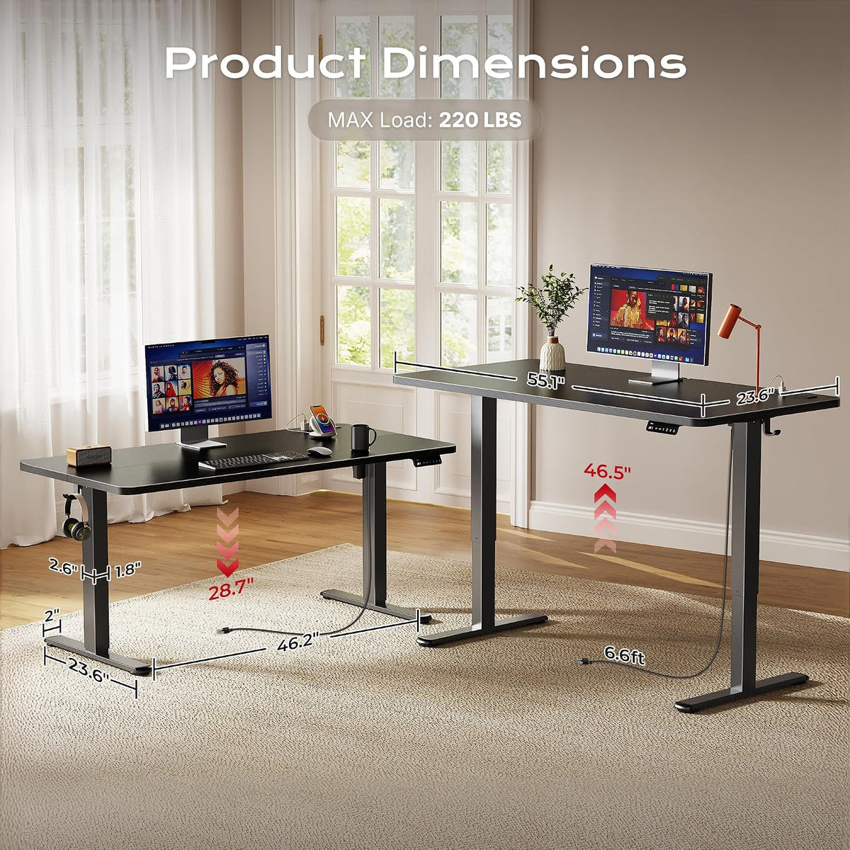 Huuger 55 X 24 Inch Electric Standing Desk with Power Outlets and USB-C Port,...