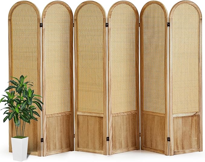 Asnefeli 6 Panels Room Divider, Folding Privacy Screen, Foldable Wood Rattan by AsNefeli