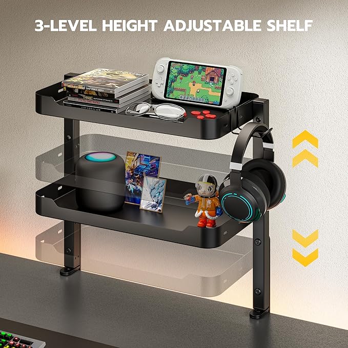 ARES WING 2-Tier Clamp On Desk Shelf, 16 inch Adjustable Above or Under Desk - Image 7