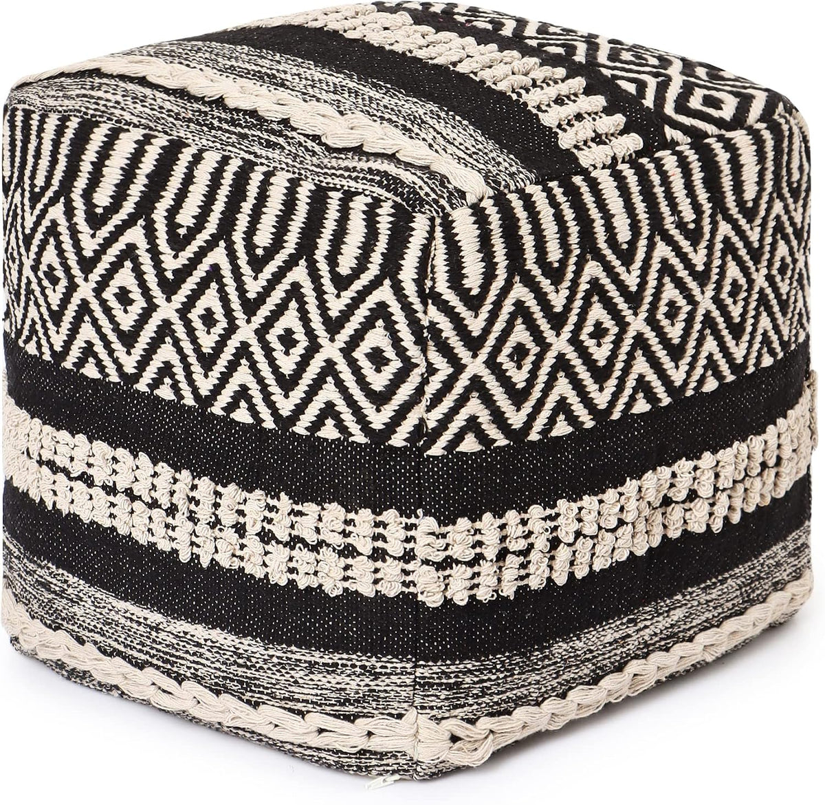 · REDEARTH · Pouf with Filler Cube Bean Bag Pouffe - Char Delineate Black