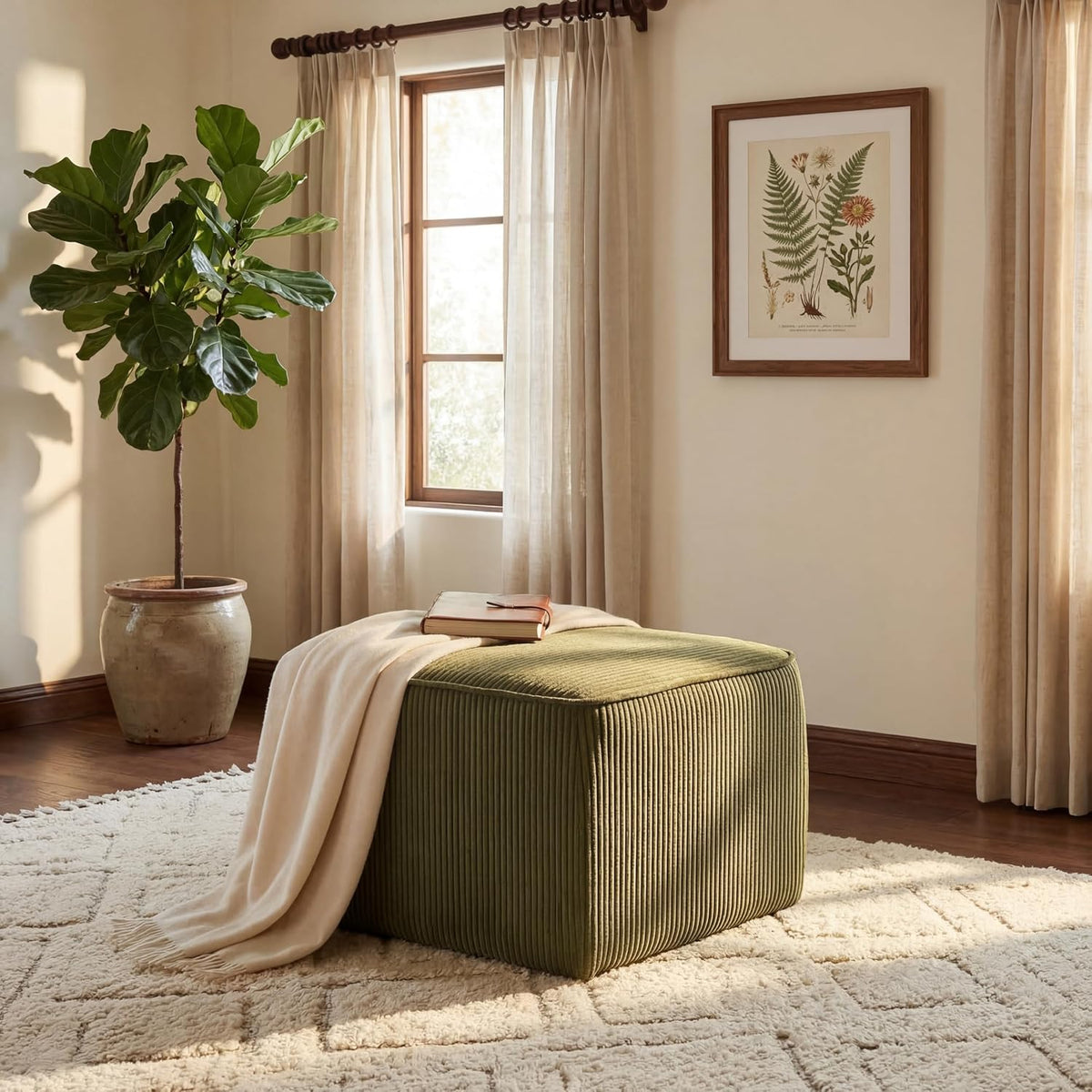 Christopher Knight Home Isa Corduroy Pouf Ottoman Foot Rest, Square Fabric Po...