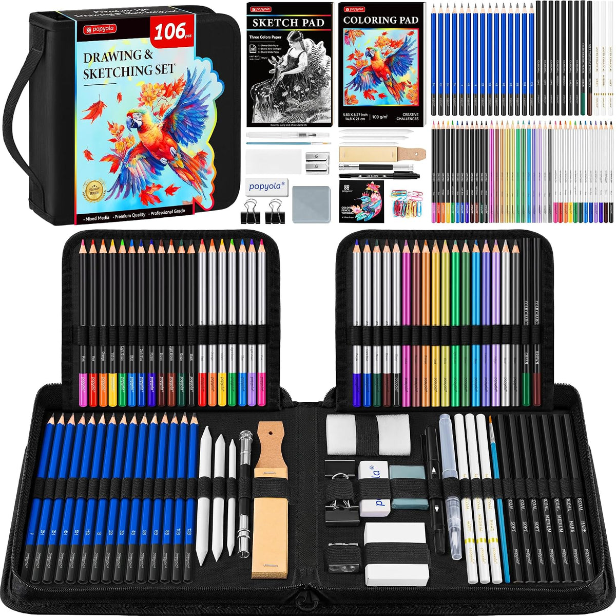 drawing set sketching kit, pro art supplies sketch, main product view
