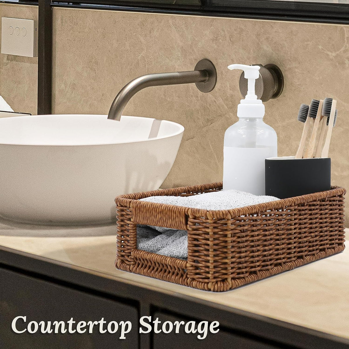 WeeNest Baskets for Organizing, Basket Small, Toffee, Set of 2