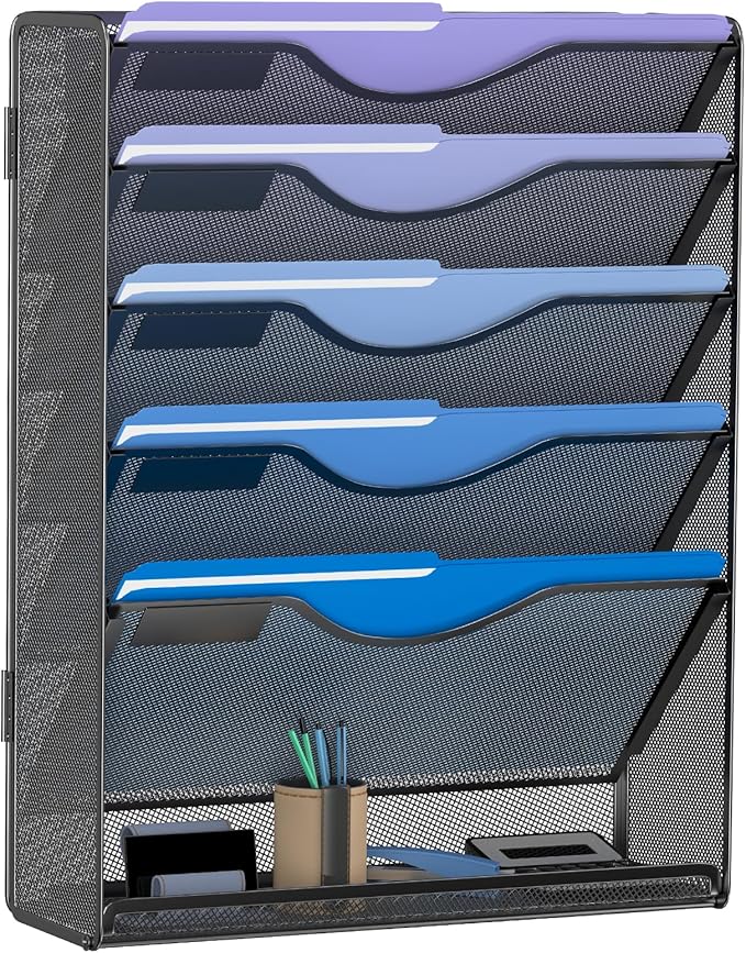 Gawerk 6 Tier Hanging File Organizer, Mesh Wall File Holder Paper Folder Rack by Gawerk