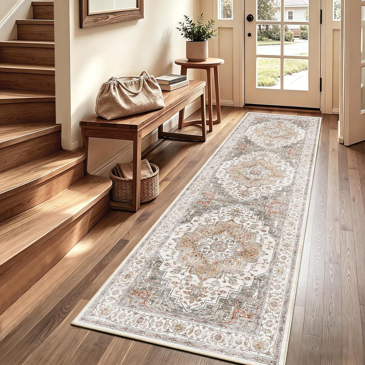3x10 Vintage Runner Rug Low Pile Non-Slip Washable Kitchen Rug