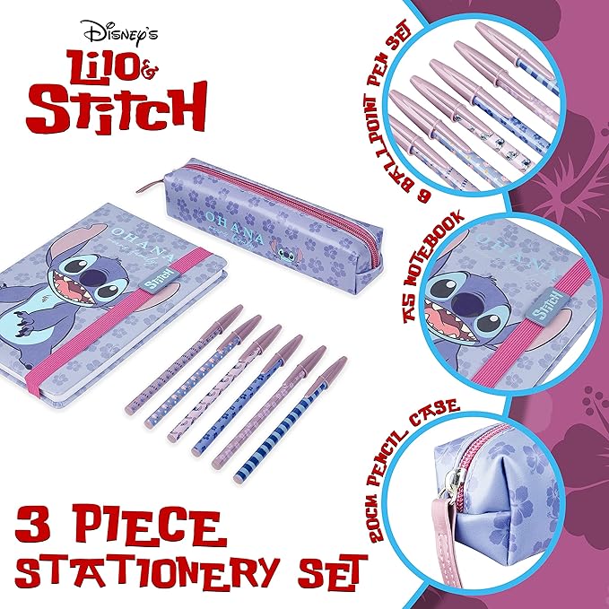 Disney Stitch Stationery Supplies Set Notebook Pencil Case & Ballpoint Pens or - Image 2