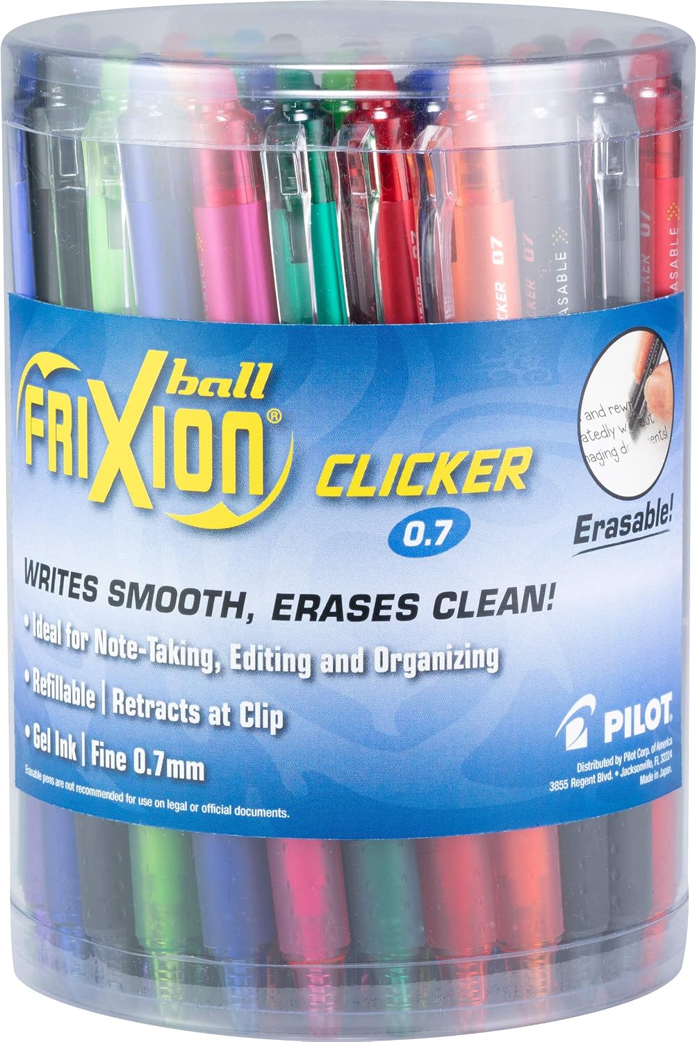 PILOT FriXion Clicker Gel Ink Pens 0.7mm, Assorted Colors, 36-Pack