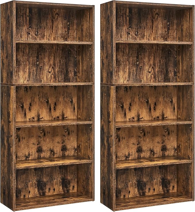 VASAGLE Set of 2 Bookshelves, 23.6 Inches Wide, 5-Tier Open Bookcases by VASAGLEbySONGMICSHOME