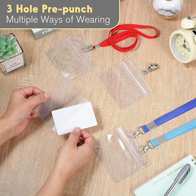 Marspark 50 Pieces Clear Plastic Horizontal Name Badge ID Card Holders - Image 7