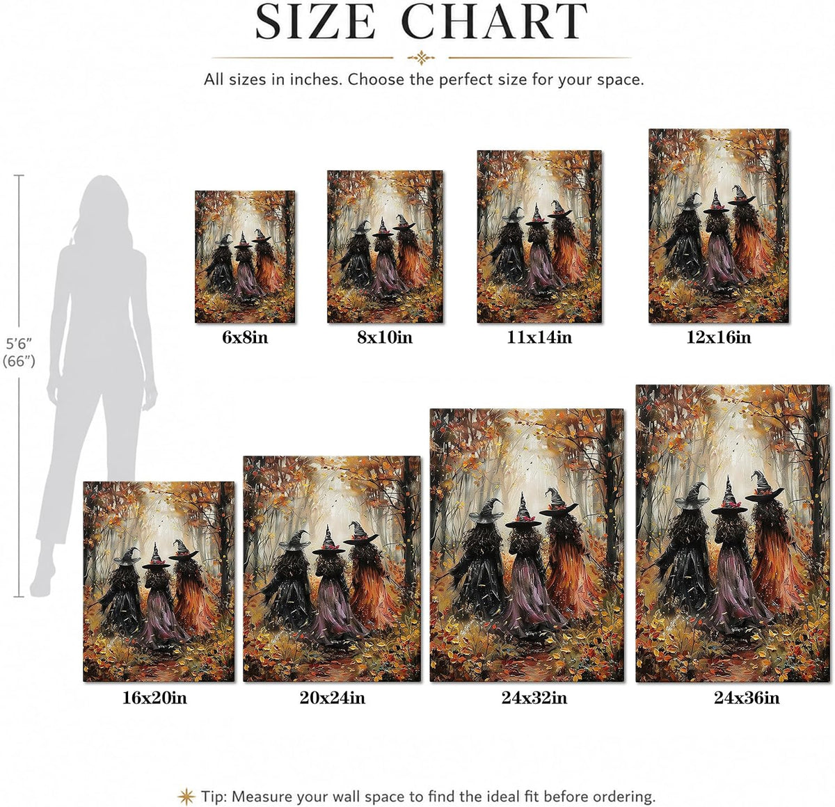 karani Halloween Canvas Wall Art, Vintage Three Witches Halloween Pictures