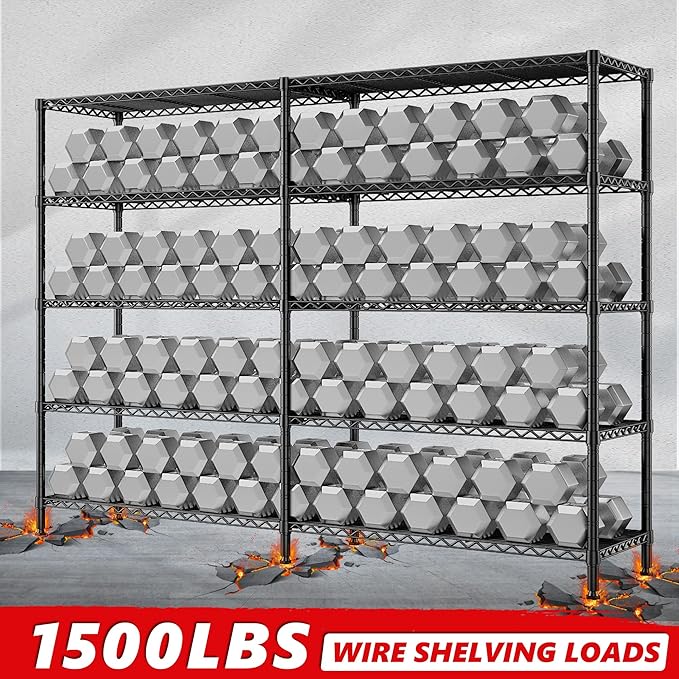 5 Tier Storage Shelves Metal Shelving Unit Load 1500LBS, Adjustable Wire - Image 8