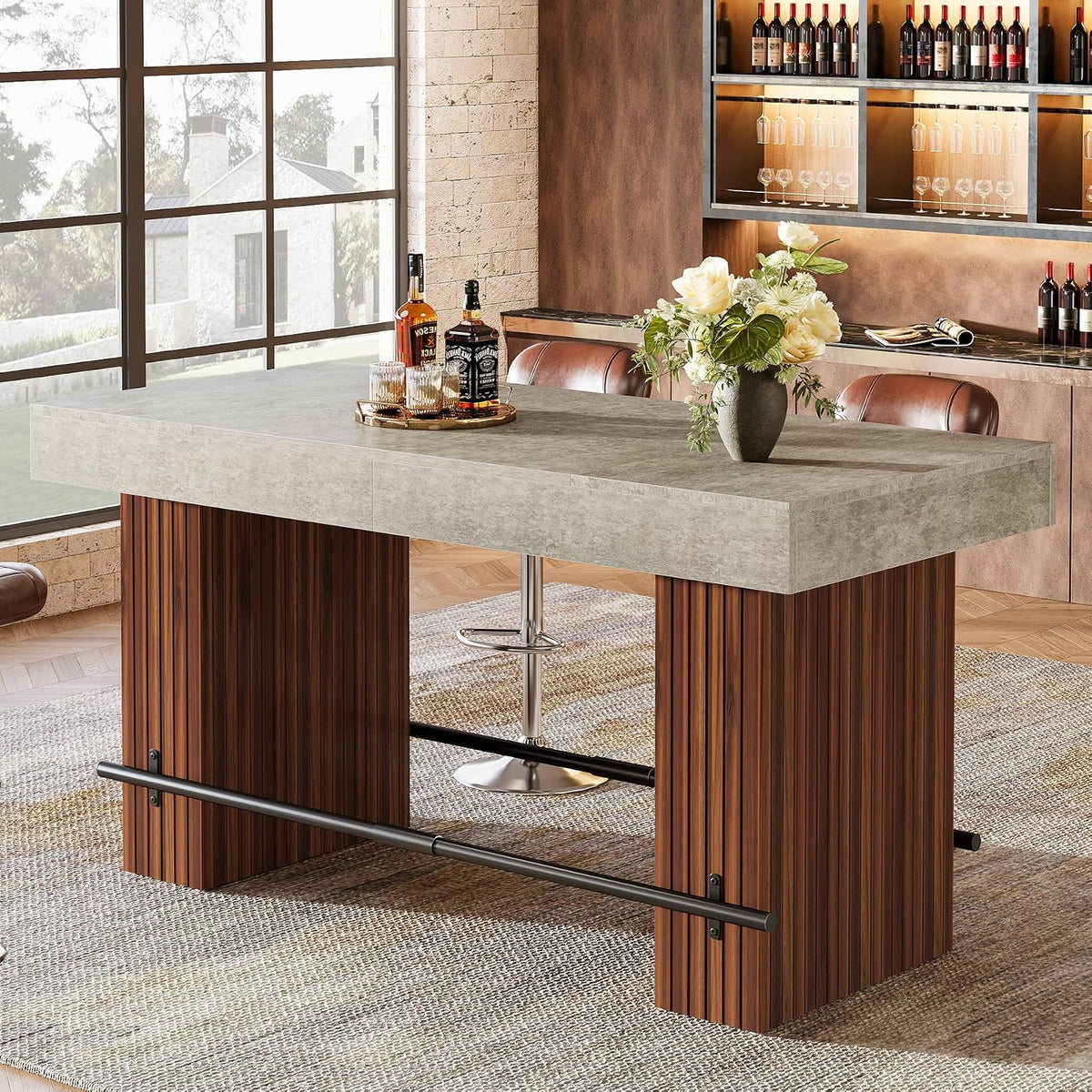 Tribesigns 62.2 Inch Bar Table, Industrial Counter Height Pub Dining Table