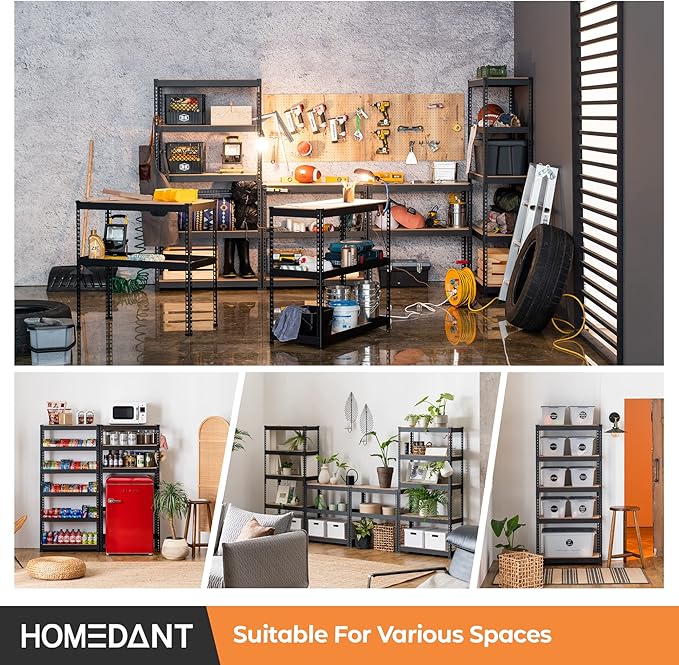 HOMEDANT 28" W 5 Tier Heavy Duty Garage Shelving Adjustable Metal Rack Storage - Image 9
