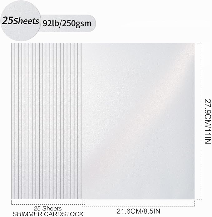 White Shimmer Cardstock Paper, 25 Sheets 250gsm/92Ib Pearlescent Paper - Image 2