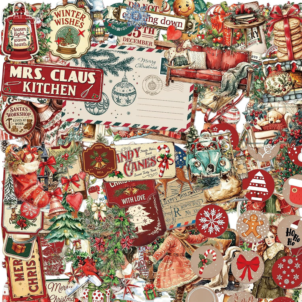 400+ Christmas Waterproof Vinyl Sticker Book, Cute Christmas Aesthetic Stickers for Kids, Funny Stickers for Adults, Holiday Planner Stickers for Journaling, Scrapbooking, Santa Snowman Reindeer Gifts