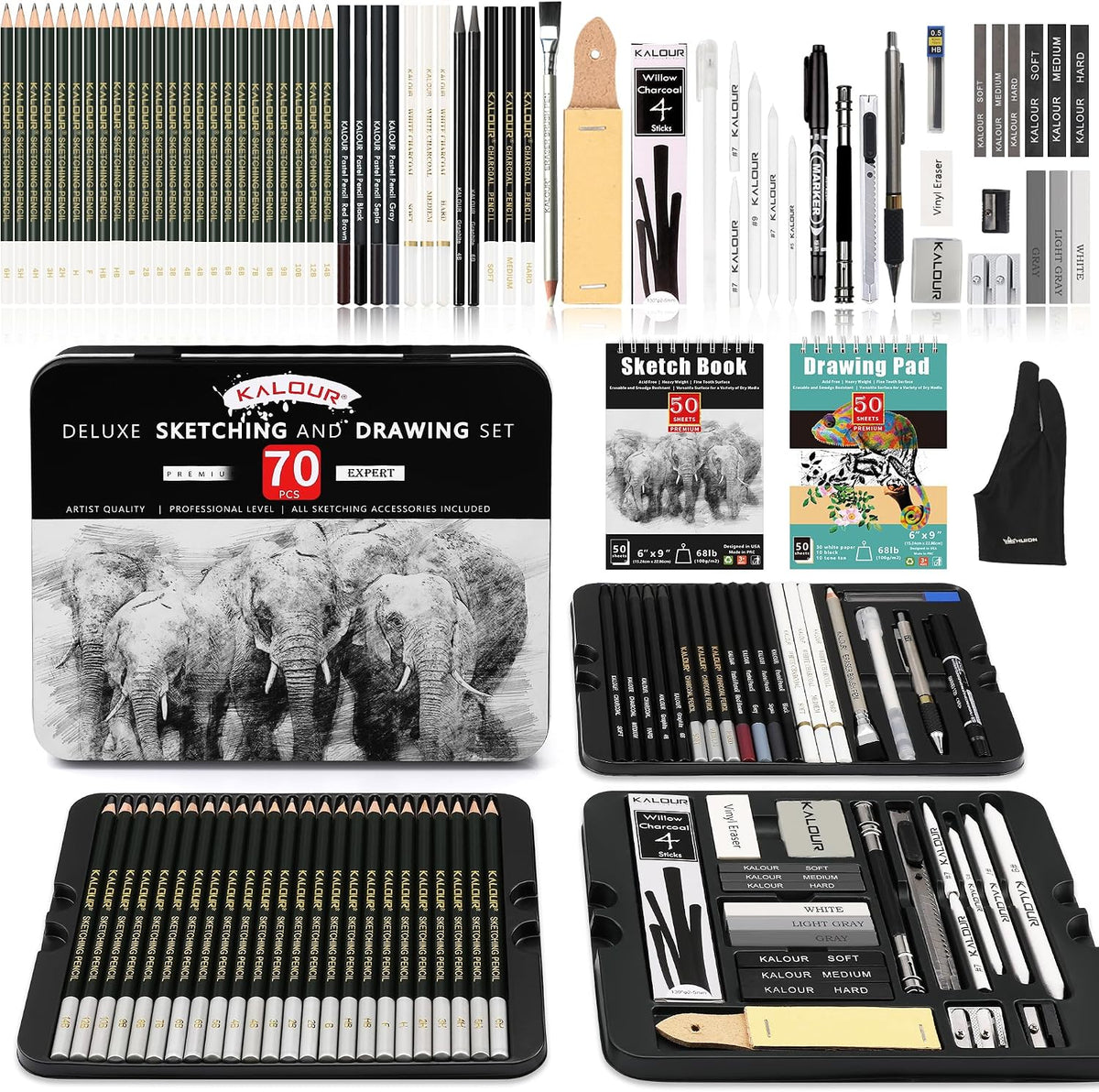kalour 72-pack sketch drawing pencils kit with sketchbook, main product view