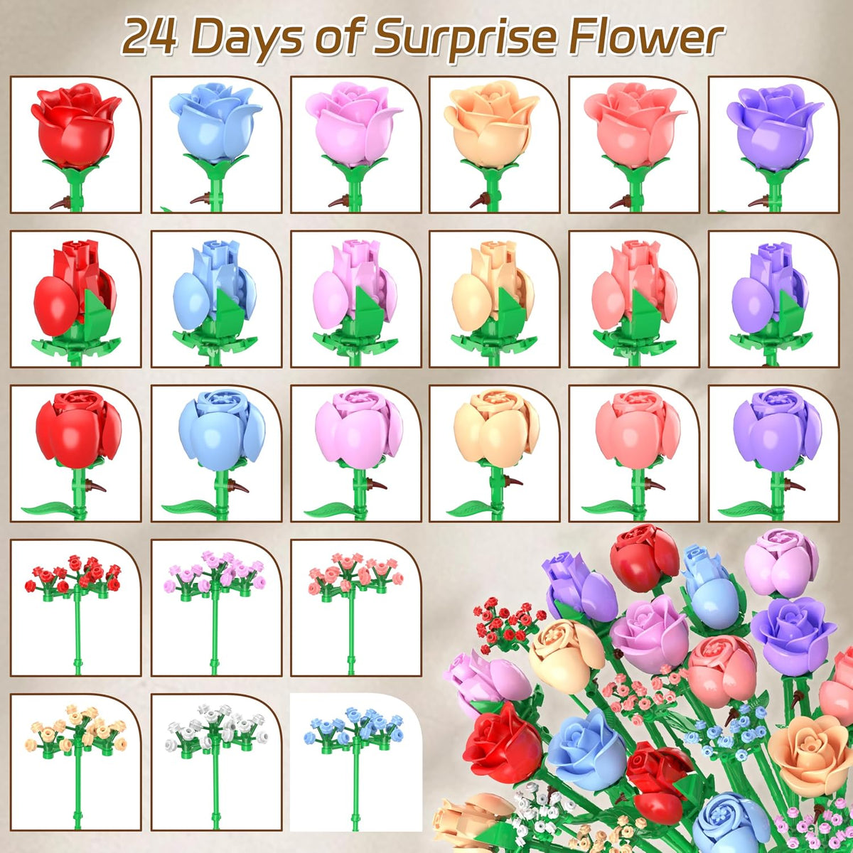 Sopu Flower Advent Calendar 2026, 24 Day Christmas Countdown Building Set - 1...