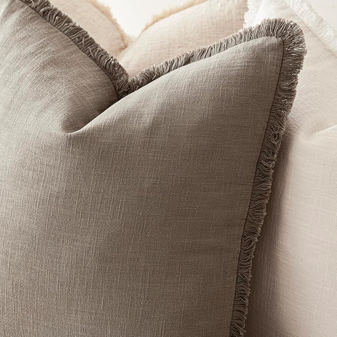 Foindtower Set of 2 Decorative Linen Fringe Lumbar Throw Pillow Covers Boho - Image 5
