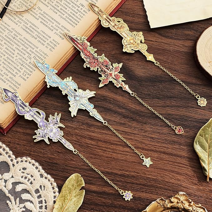 4Pcs Fantasy Sword Bookmarks for Books Journals Planners, Cool Forth Wing Metal - Image 2