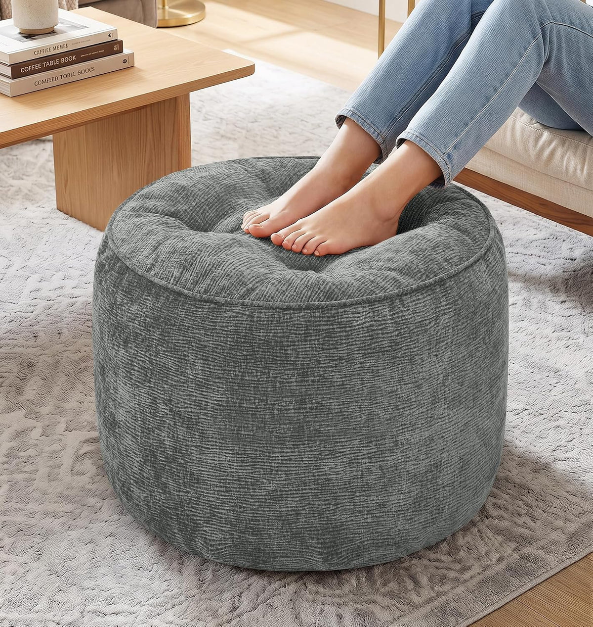 Hobestluk Round Oversized Ottoman Foot Leg Rest Under Desk for Couch