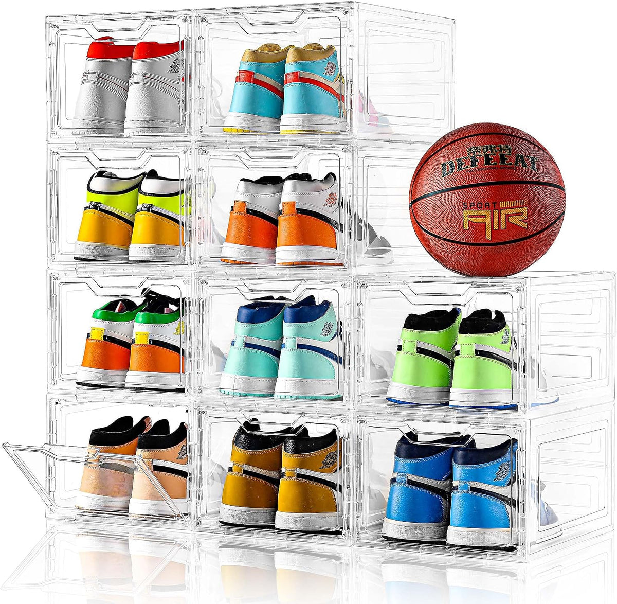 10 Pack Large Shoe Boxes Clear Plastic Stackable, Shoe Storage Organizer