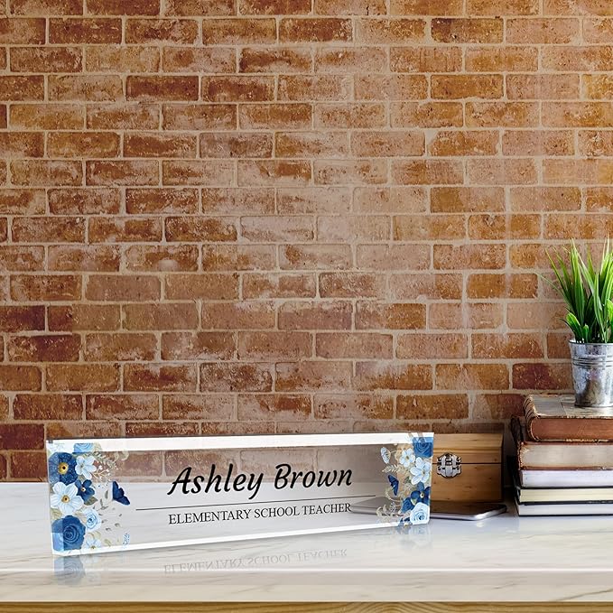 Signs ByLITA Floral Pattern Customized Nameplate | Indigo Blooms Personalized - Image 6