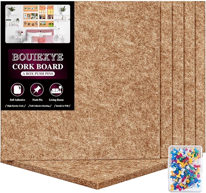 Bouiexye Felt Cork Board Tiles 6 Pack Grey Brown Boards 12"x12" by LooksForwardtoSeeingYou