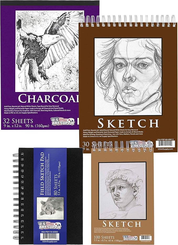 U.S. Art Supply 4-Pad Sketch Book and Drawing Paper Set by USArtSupply