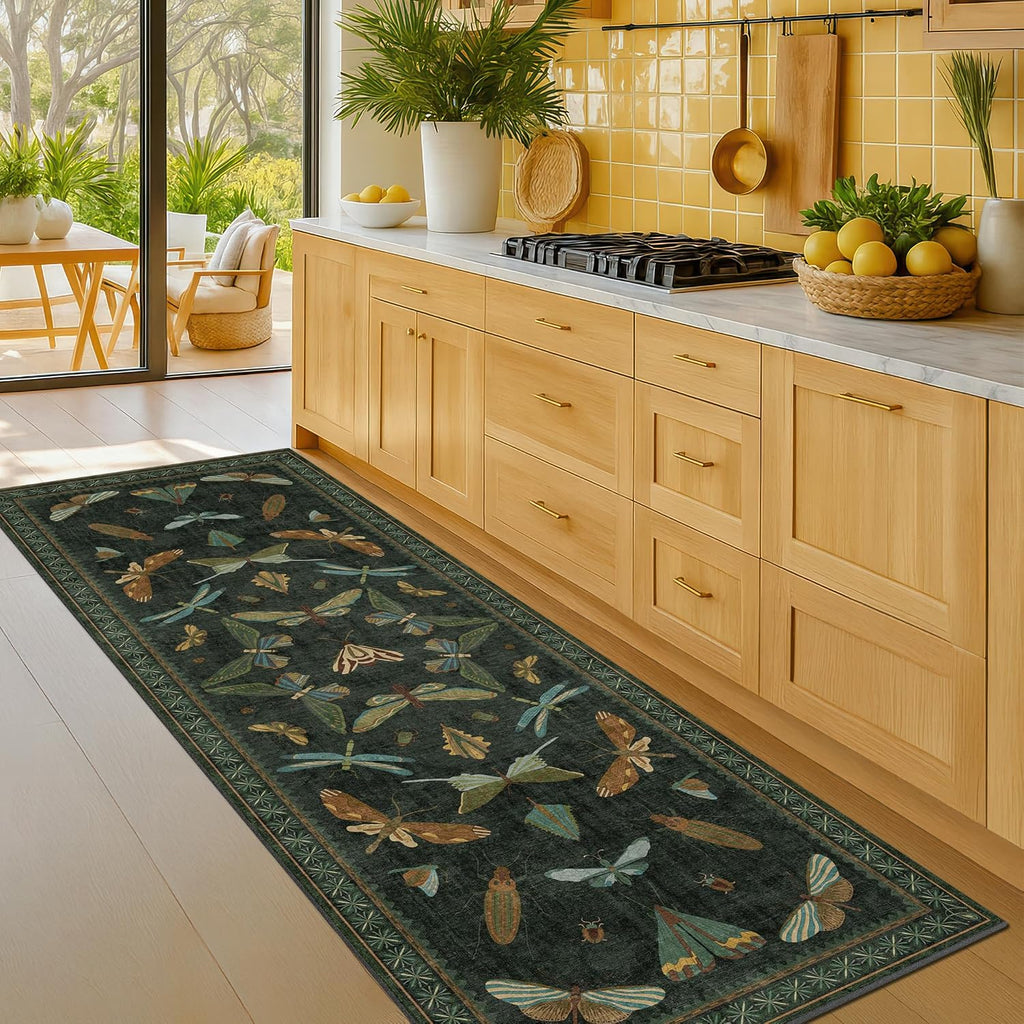 hazo haus washable insect 2x6 runner rug for, front angle view