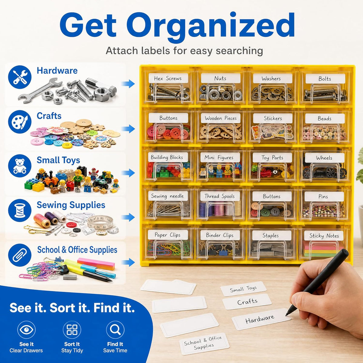 Goaste 20 Pack Drawer Stacking Storage Cabinet, Plastic Desktop Drawer Closet...