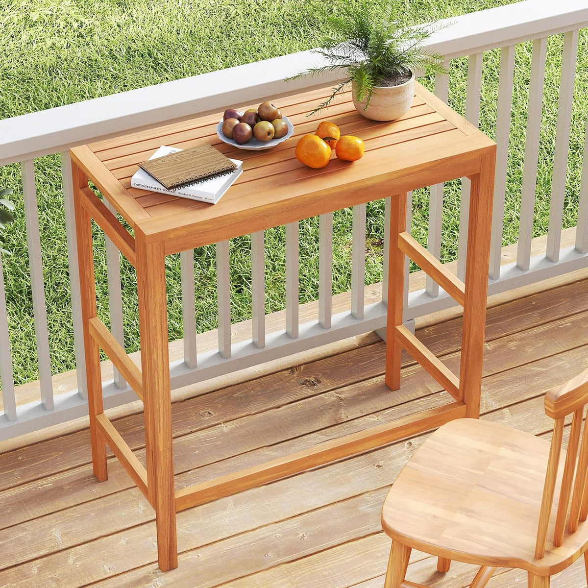 Tangkula Acacia Wood Outdoor Folding Bar Table, Patio Rectangle Counter Heigh...