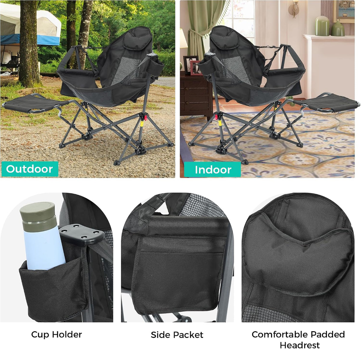 Ainfox Hammock Camping Chair with Footrest, Foldable Portable Rocking Chairs ...