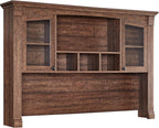 OKD 60" Farmhouse Desk Hutch, Glass Door Storage Cabinet, Rustic Brown | Office Desk Storage Cabinet with Shelves, Top Hutch Organizer for Home Office