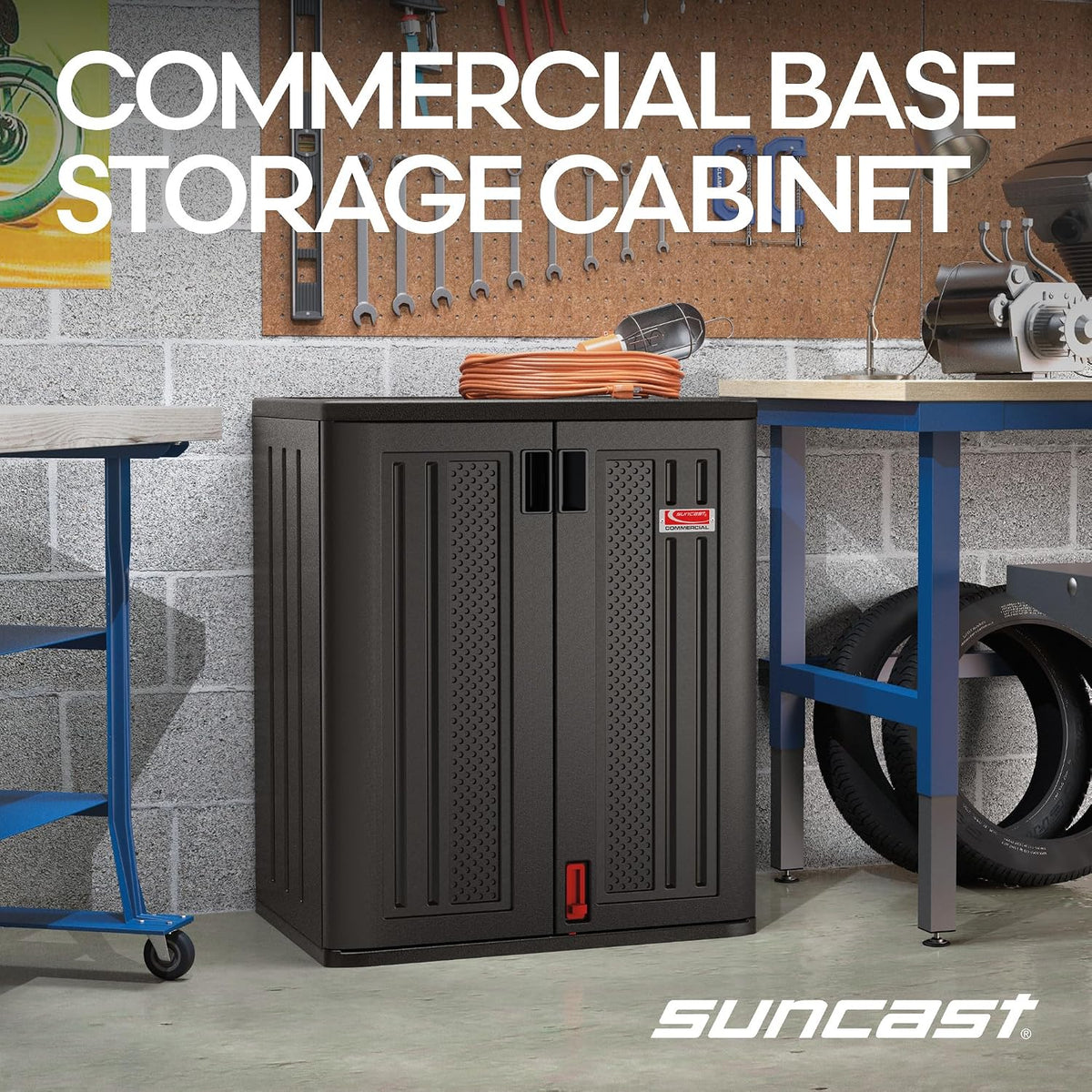 Suncast 30" Heavy-Duty Resin Garage Cabinet, Lockable, Dark Gray