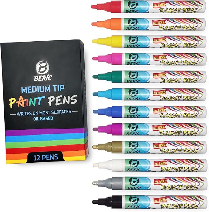 Premium Paint Pens by Beric 12 pack, Oil-based Paint Marker, Medium Point by Beric