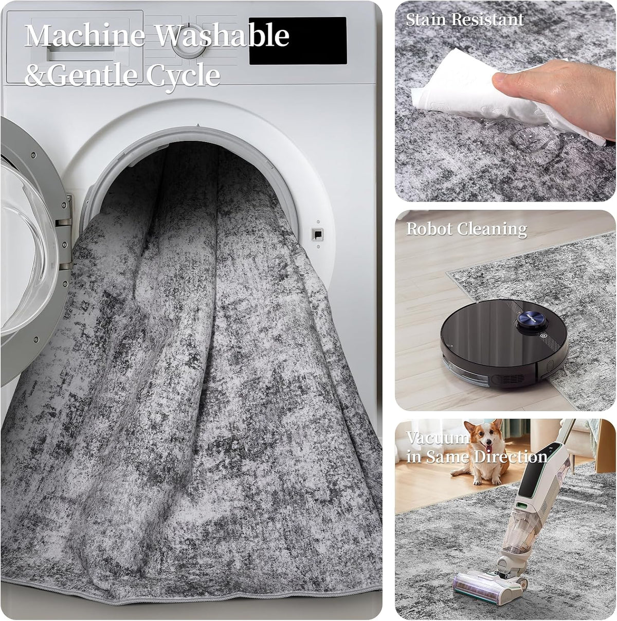 3x5 Washable Area Rug for Entryway: Small Abstract Neutral Rugs Grey