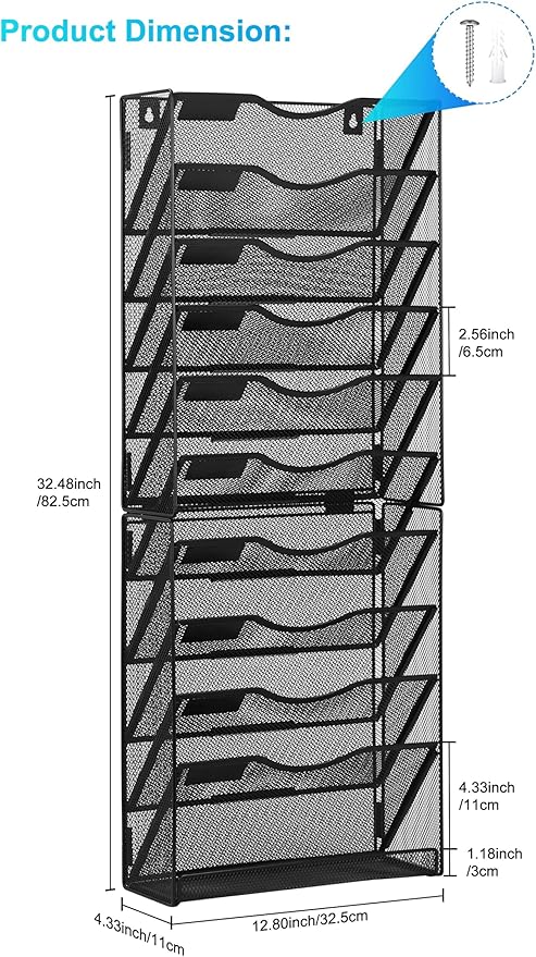 Solinxe 10-Tier Wall File Organizer, Mesh Mail Organizer Wall Mounted Paper - Image 4