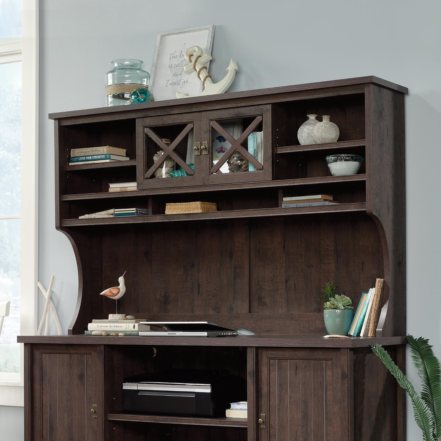 Sauder Costa Large Hutch, Coffee Oak finish