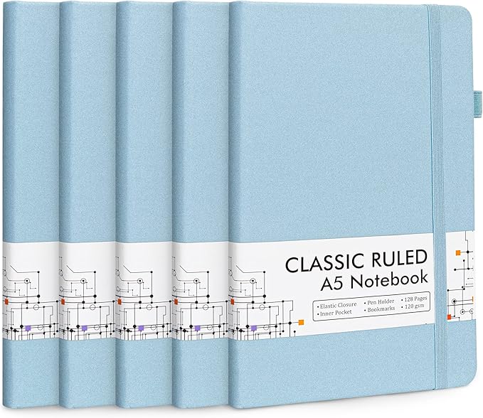 feela 5 Pack Notebooks Journals Bulk, Hardcover Notebook Classic Ruled Lined by feela