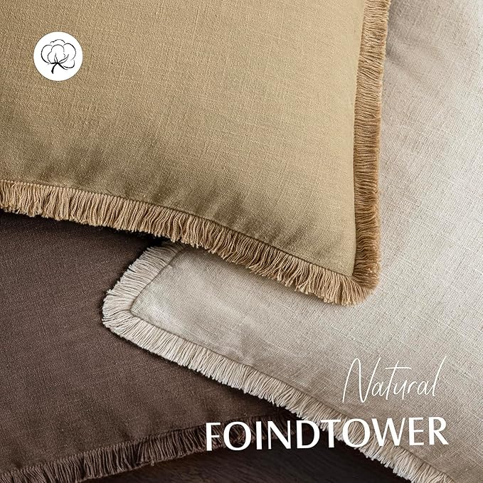 Foindtower Set of 2 Decorative Linen Fringe Throw Pillow Covers Farmhouse - Image 4