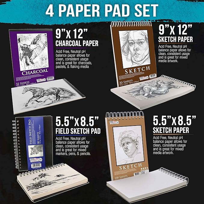 U.S. Art Supply 4-Pad Sketch Book and Drawing Paper Set - Image 3