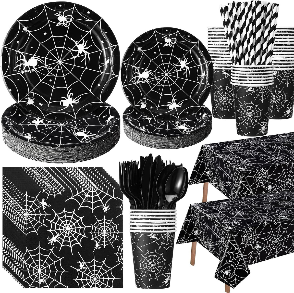 Funnymoom 452 Pcs Halloween Spiderweb Party Supplies Tableware for 50 Guest