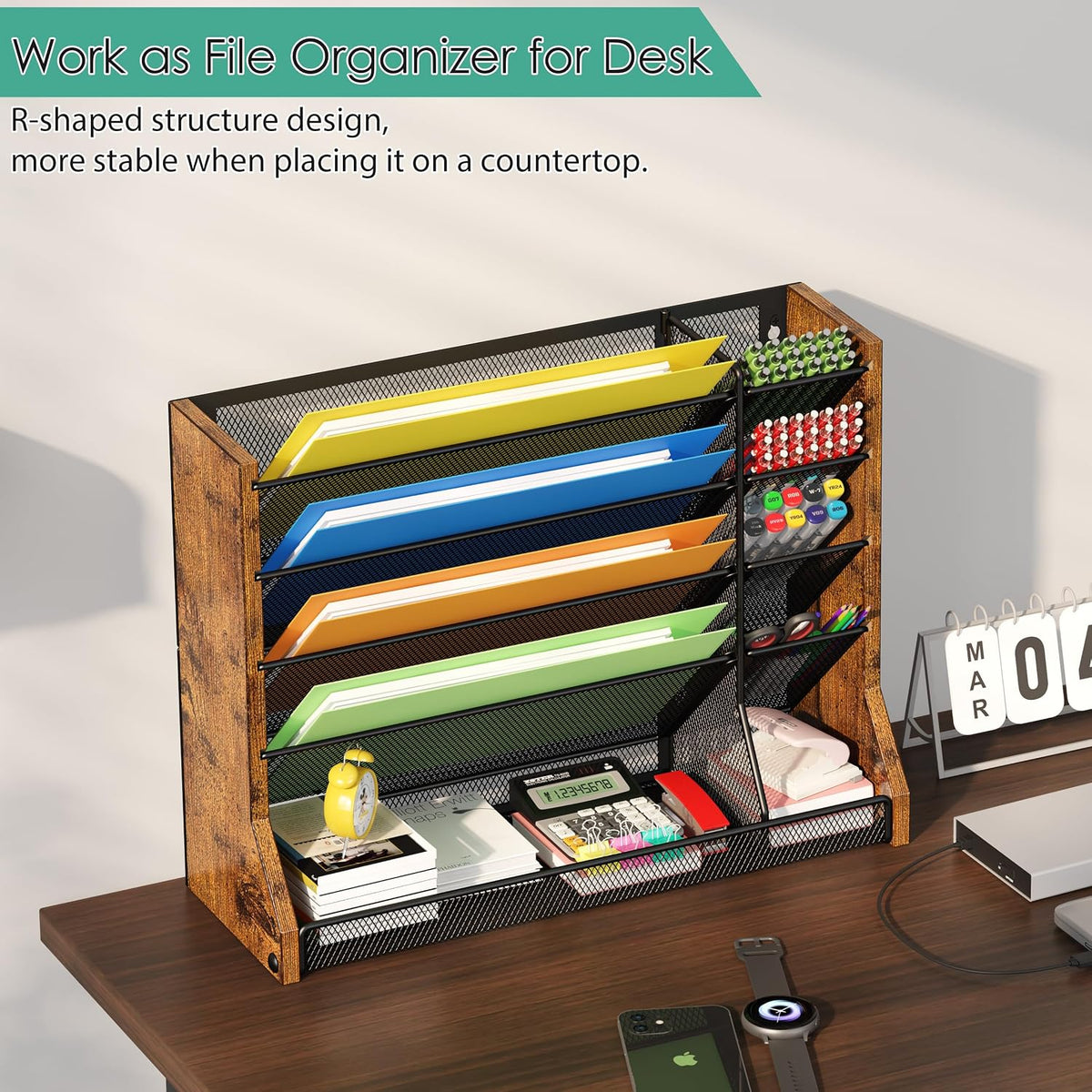 jakyitvi 5 tiers ironwood wall desk file holder, side view