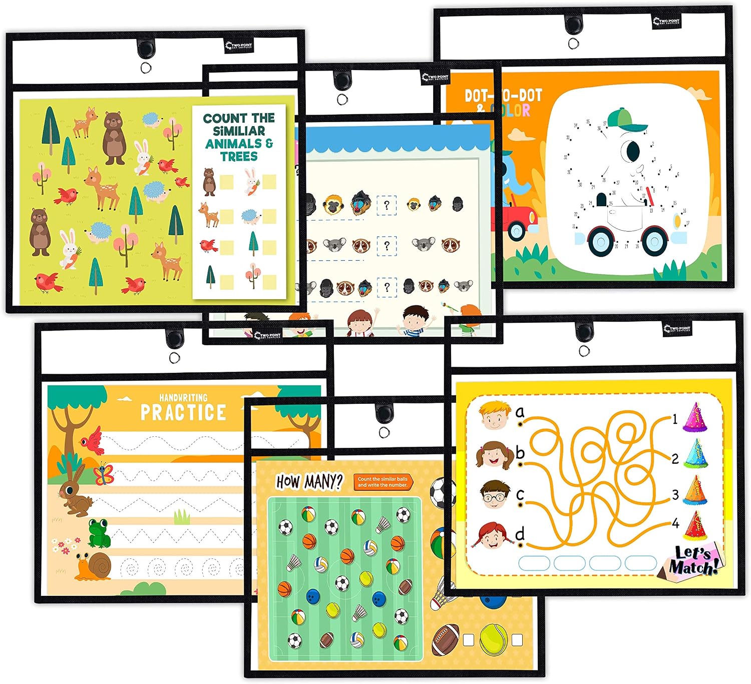 Magnetic Dry Erase Pockets by Two Point (30-Pack) - Landscape - Black Dry Erase Pocket Sleeves, Job Shop Ticket Holders, Clear Paper Sleeves Protector, Magnetic Pouch