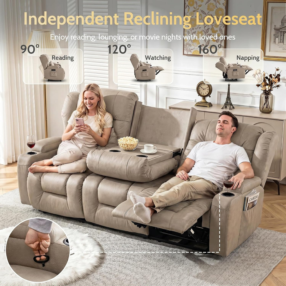 SAMERY 75.6" RV Loveseat Recliner Sofa, Manual Reclining Loveseat