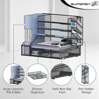 desk organizer with 5 tier file holder and, close-up detail