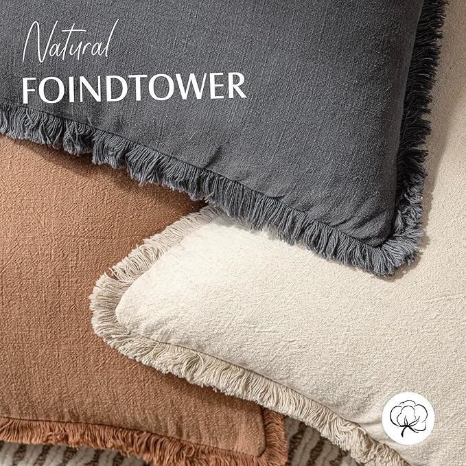 Foindtower Set of 2 Decorative Linen Fringe Throw Pillow Covers Cozy Farmhouse - Image 4