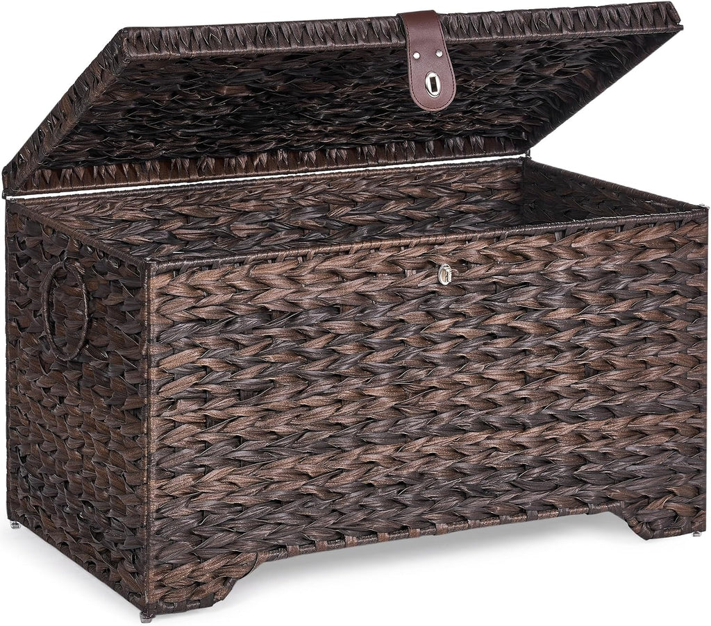 165l handwoven wicker storage basket with lid, large, main product view