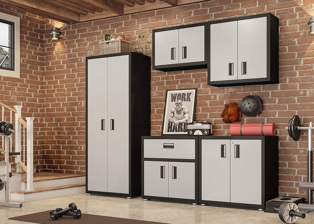 floating garage storage cabinet - heavy-duty wall mount shown in use