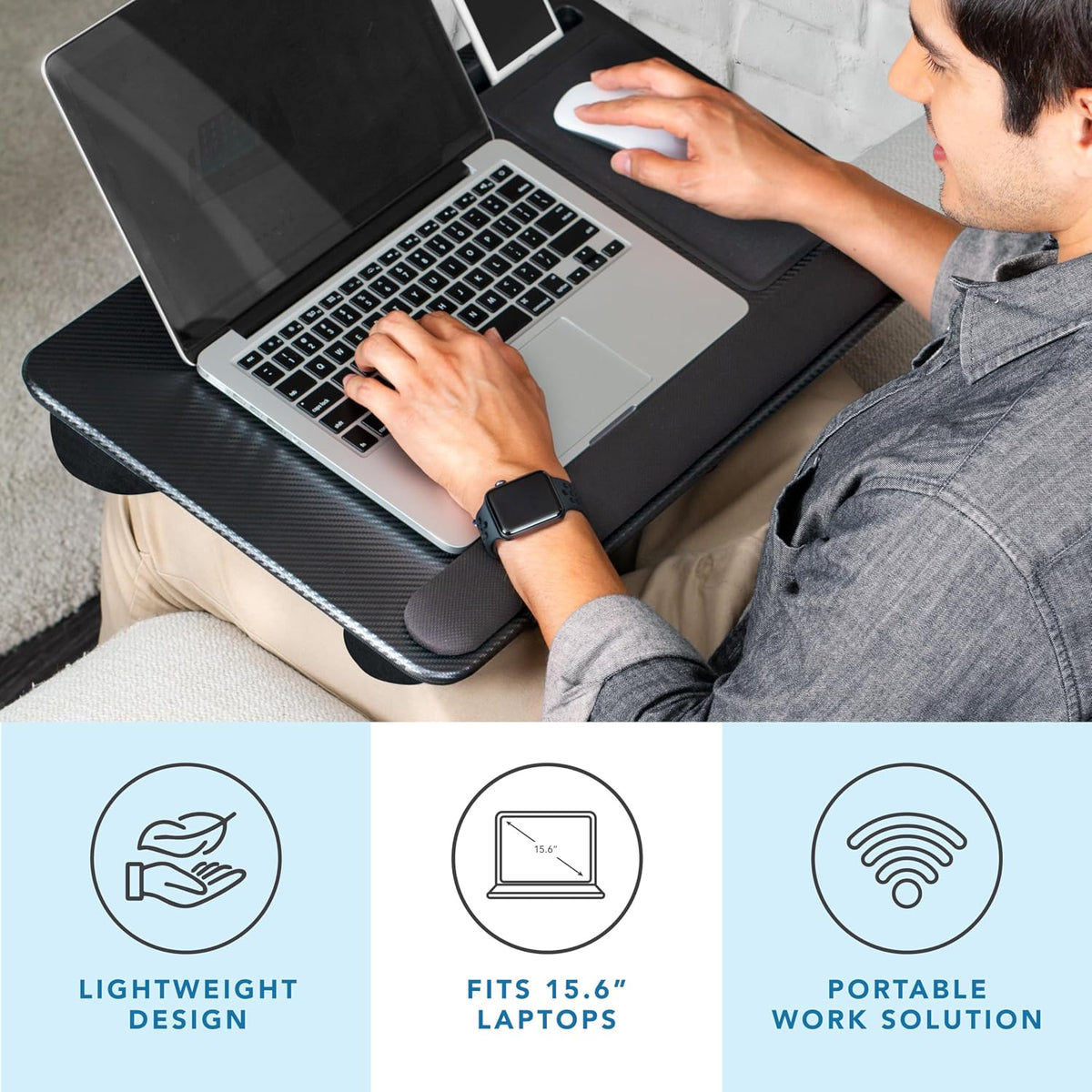 LAPGEAR Home Office Pro Lap Desk - Black Carbon, Fits 15.6” Laptops